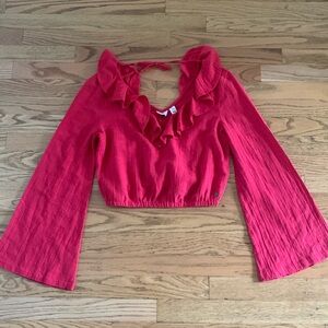ROXY new never worn red cotton v-neck crop top with bell sleeves